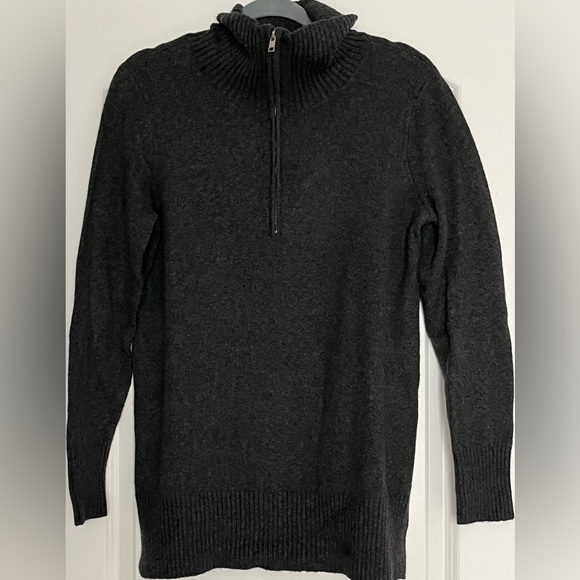 Ann Taylor Loft Soft Quarter Zip Tunic Sweater Gray Mock Neck Dark Academia Sz M - Picture 1 of 6